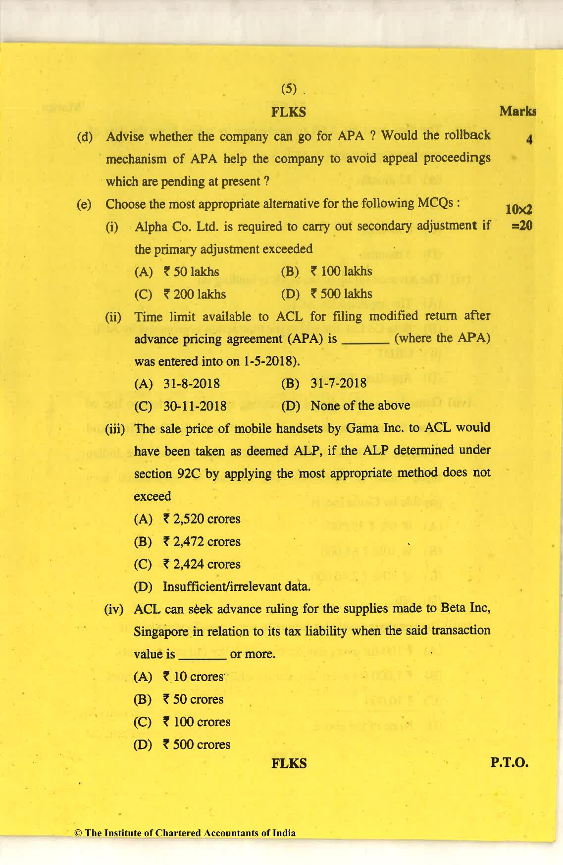 CA Final Nov 2018 Question Paper - Paper 6C – International Taxation - Page 5