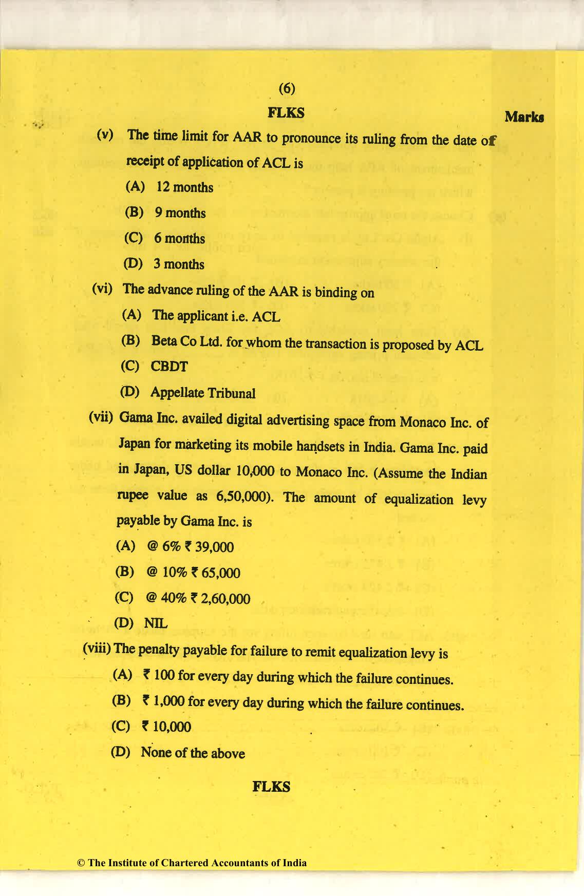 CA Final Nov 2018 Question Paper - Paper 6C – International Taxation - Page 6