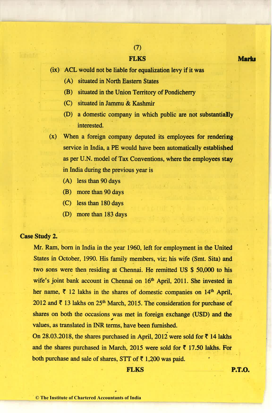 CA Final Nov 2018 Question Paper - Paper 6C – International Taxation - Page 7