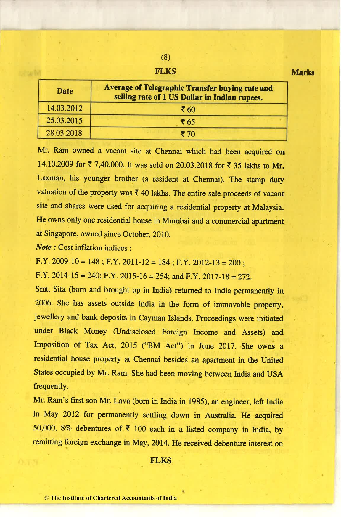 CA Final Nov 2018 Question Paper - Paper 6C – International Taxation - Page 8