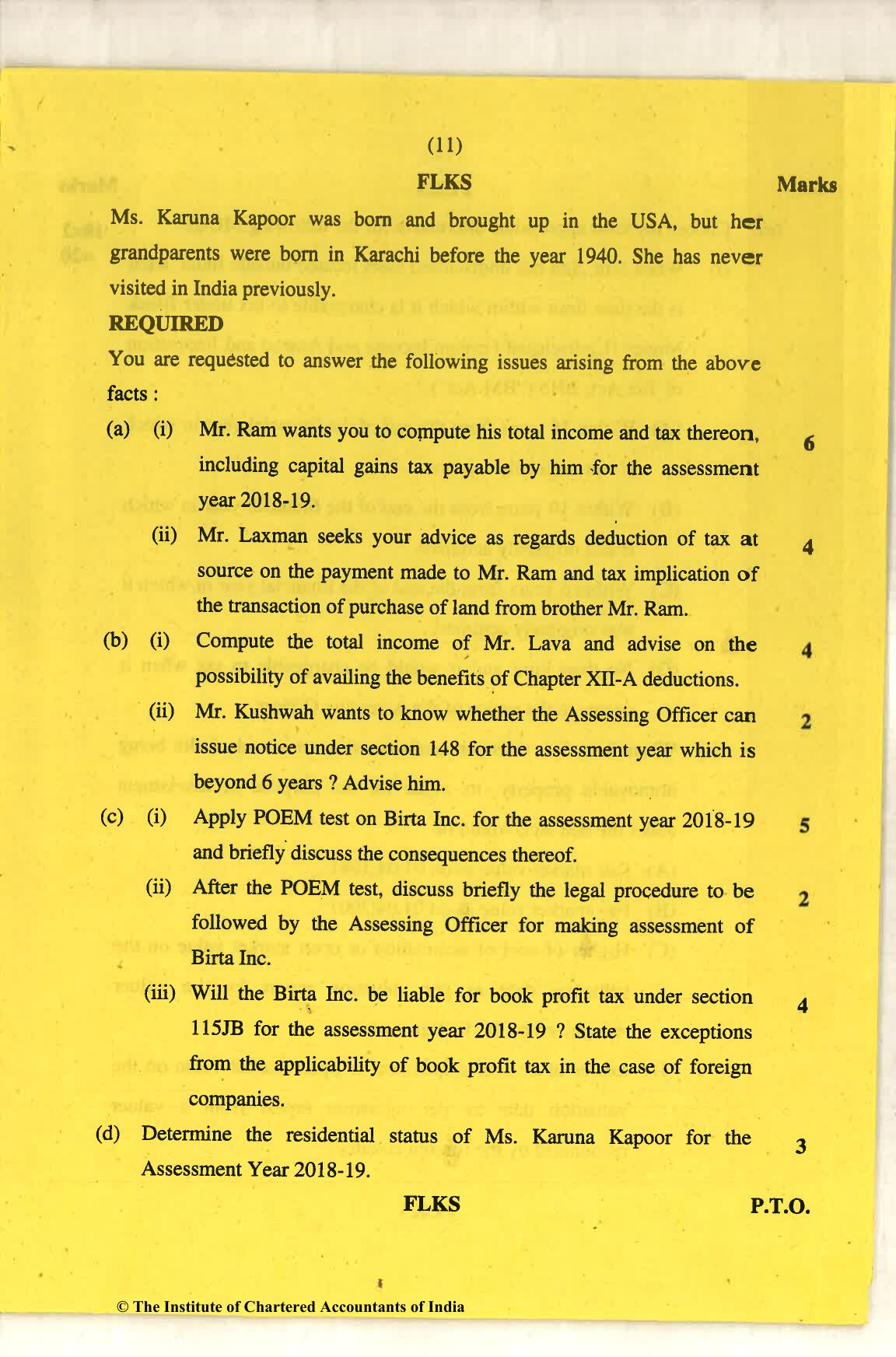 CA Final Nov 2018 Question Paper - Paper 6C – International Taxation - Page 11