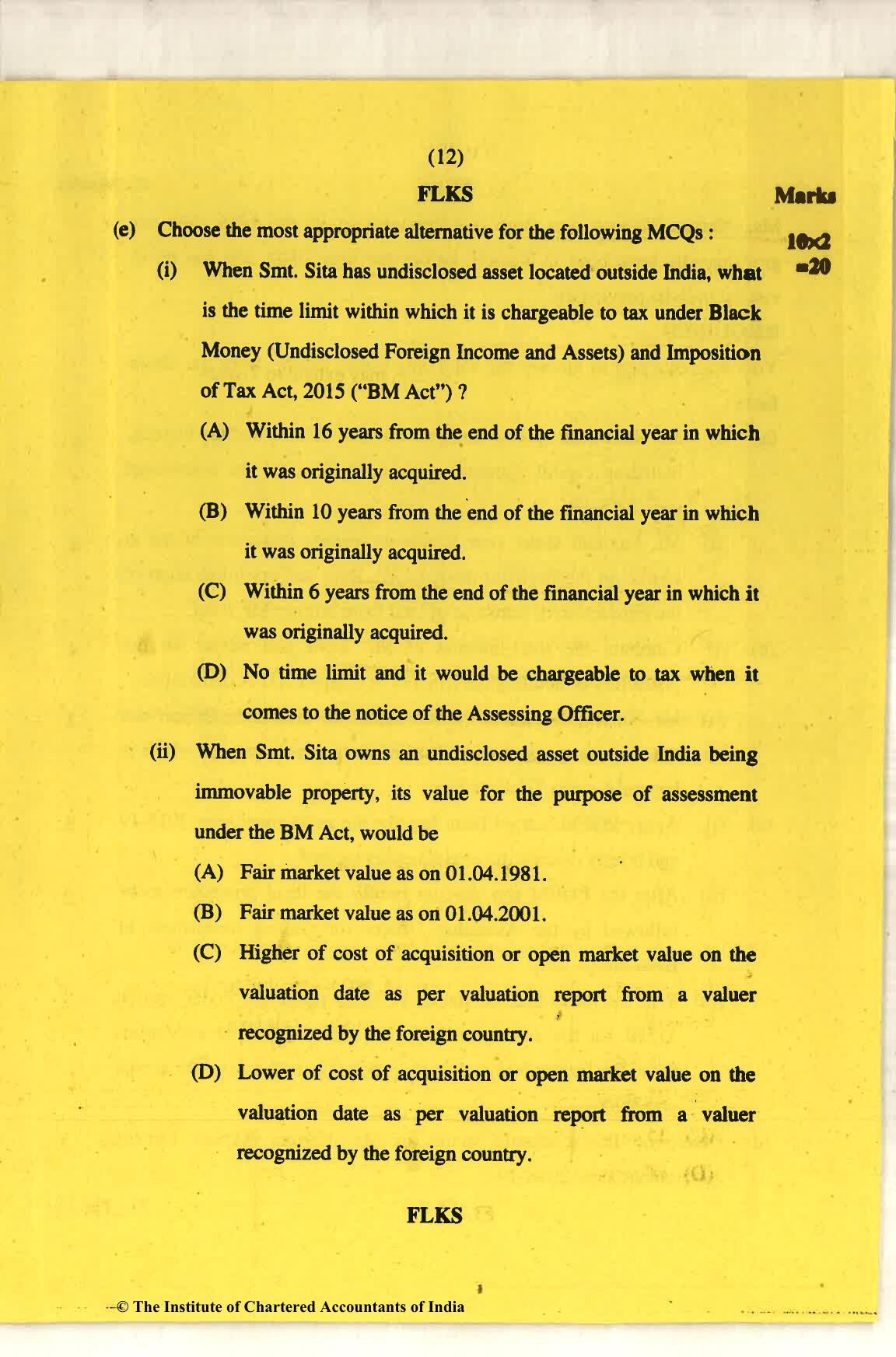 CA Final Nov 2018 Question Paper - Paper 6C – International Taxation - Page 12