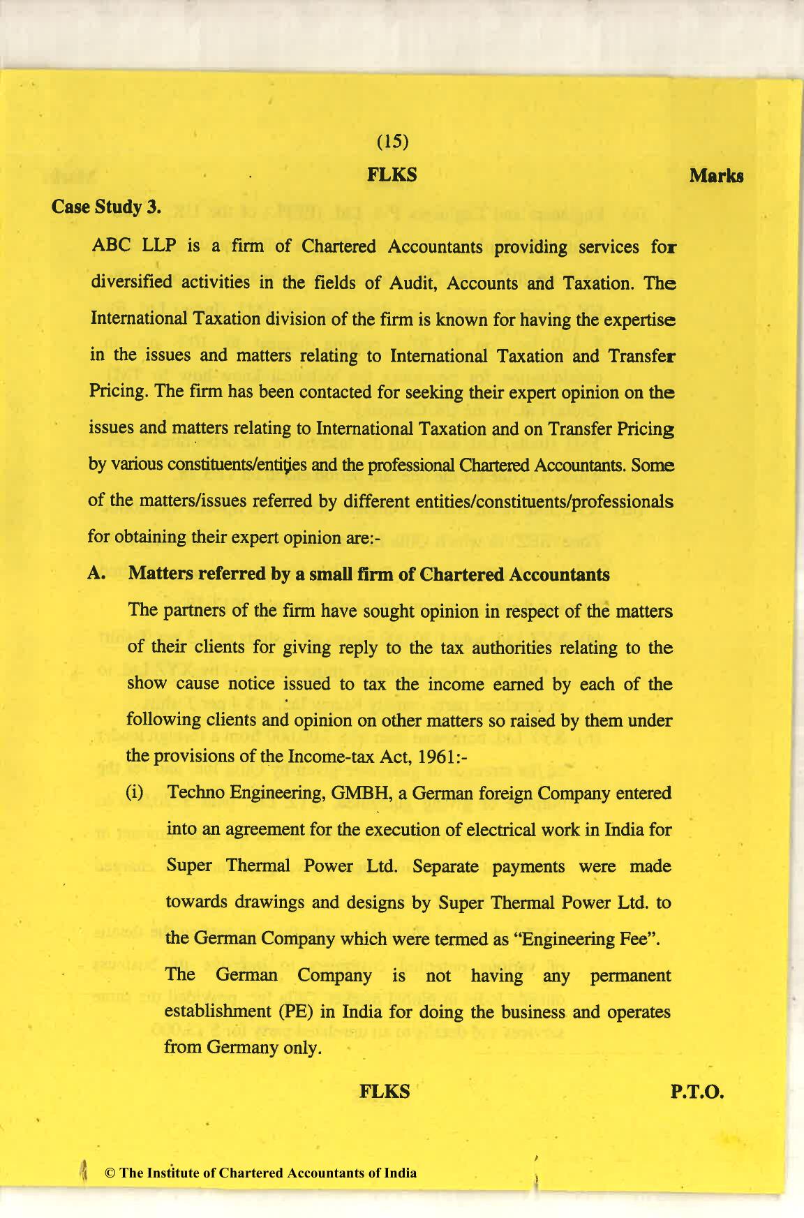 CA Final Nov 2018 Question Paper - Paper 6C – International Taxation - Page 15
