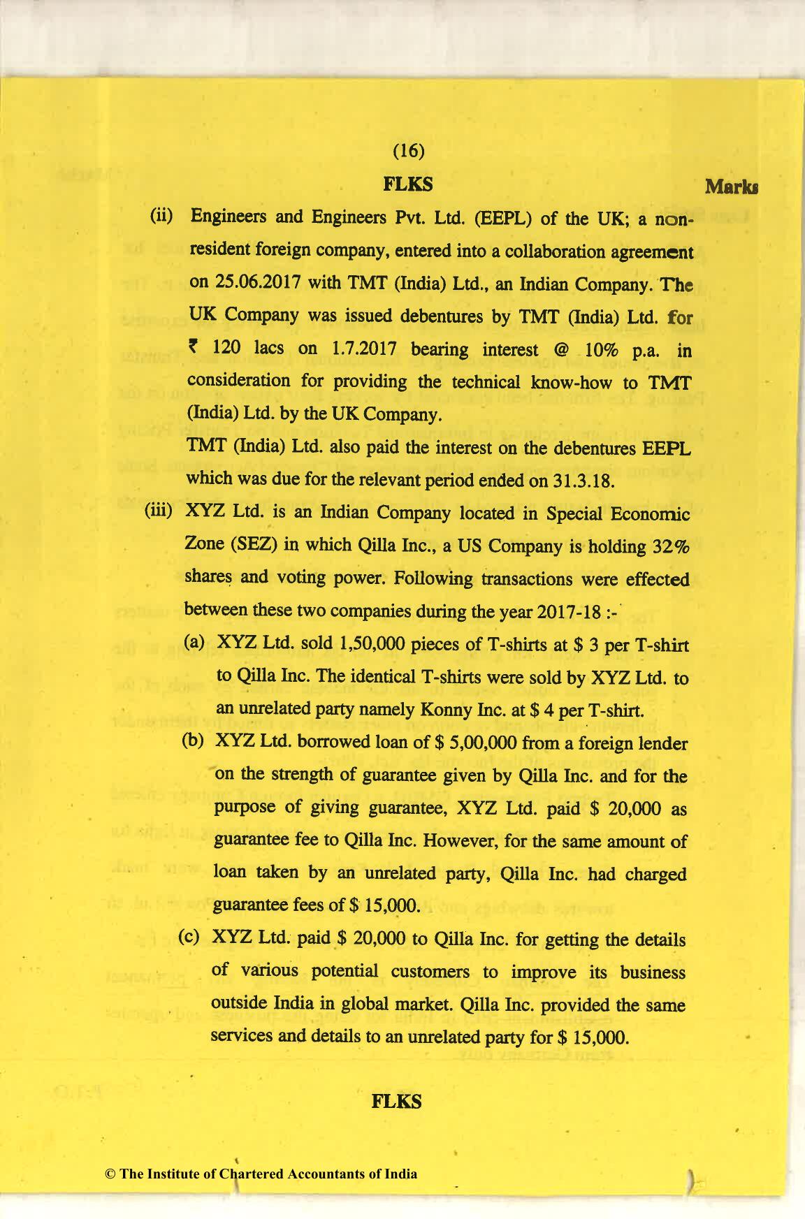 CA Final Nov 2018 Question Paper - Paper 6C – International Taxation - Page 16