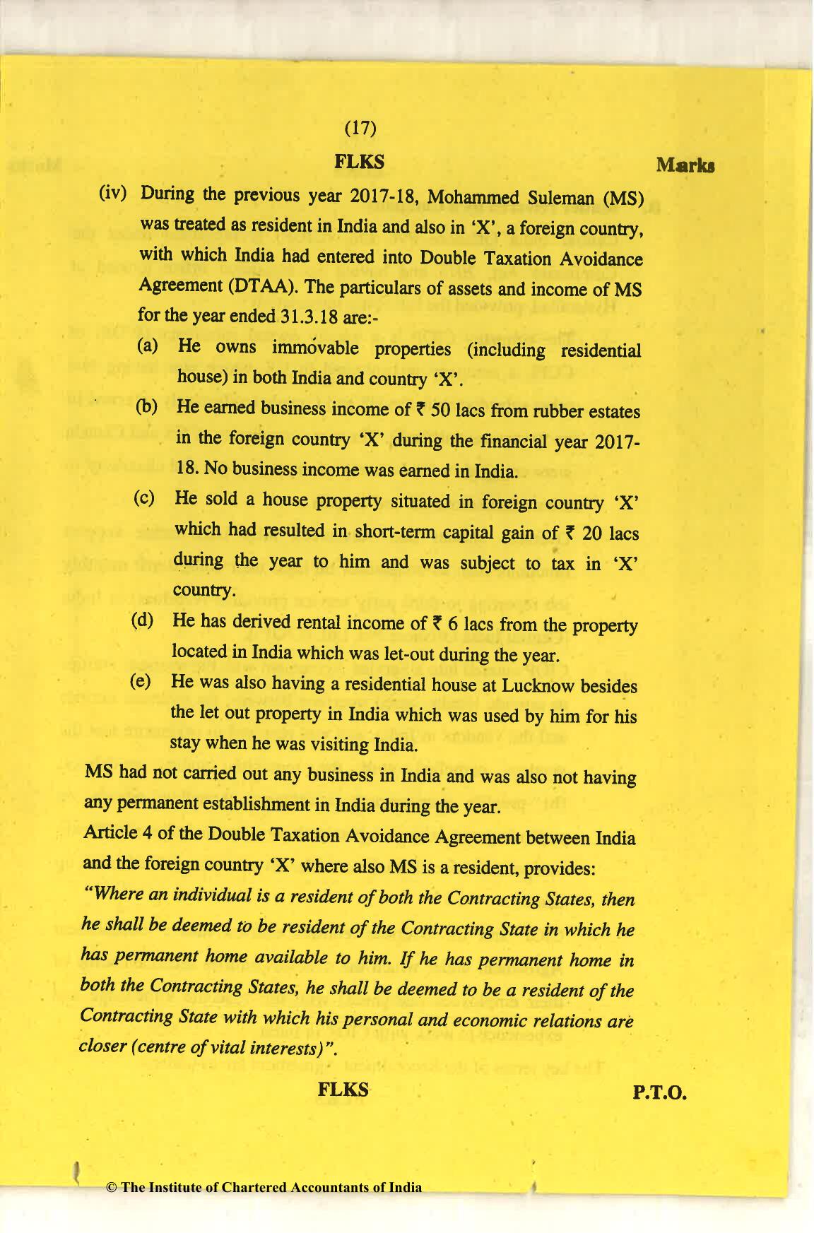 CA Final Nov 2018 Question Paper - Paper 6C – International Taxation - Page 17