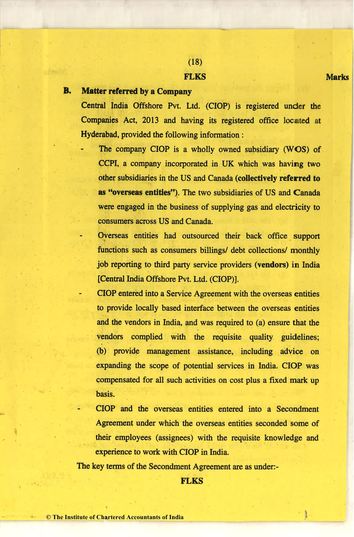 CA Final Nov 2018 Question Paper - Paper 6C – International Taxation - Page 18