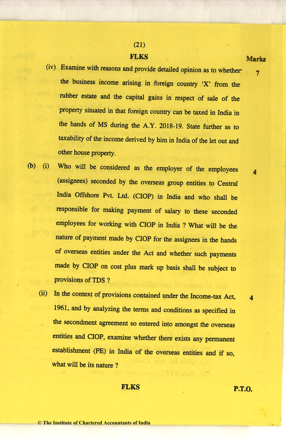 CA Final Nov 2018 Question Paper - Paper 6C – International Taxation - Page 21