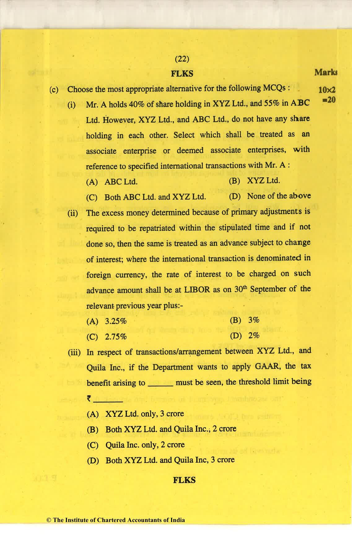 CA Final Nov 2018 Question Paper - Paper 6C – International Taxation - Page 22