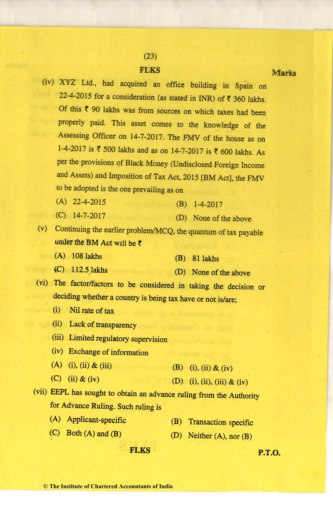 CA Final Nov 2018 Question Paper - Paper 6C – International Taxation - Page 23
