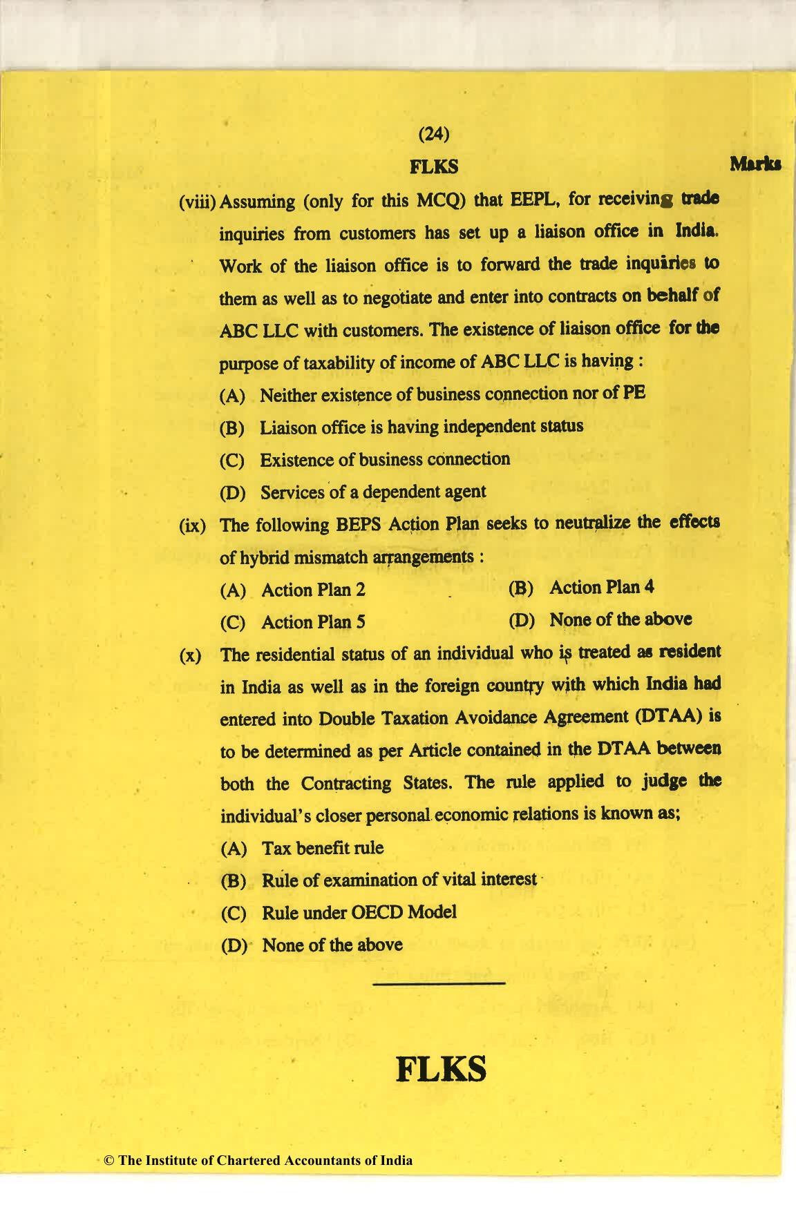 CA Final Nov 2018 Question Paper - Paper 6C – International Taxation - Page 24