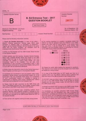JKBOPEE B.Ed Jammu 2017 Question Paper