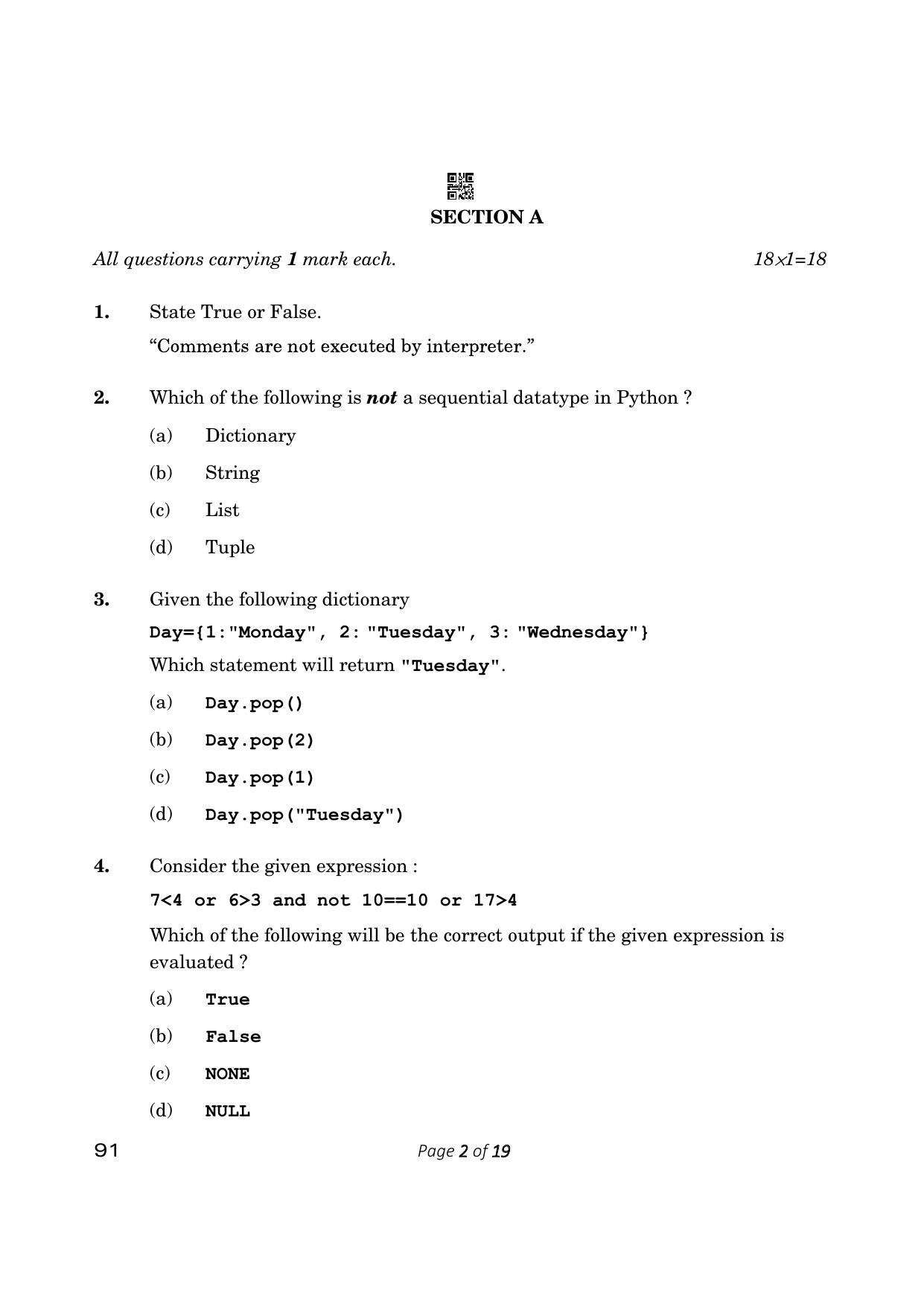 CBSE Class 12 Computer Science (Compartment) 2023 Question Paper - Page 2