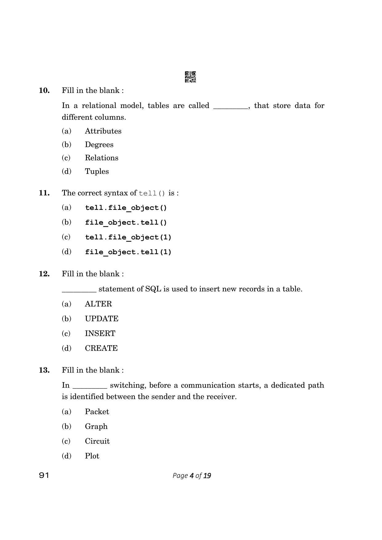 CBSE Class 12 Computer Science (Compartment) 2023 Question Paper - Page 4