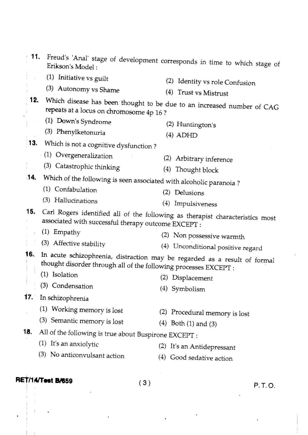 BHU RET Psychiatry 2014 Question Paper - Page 5