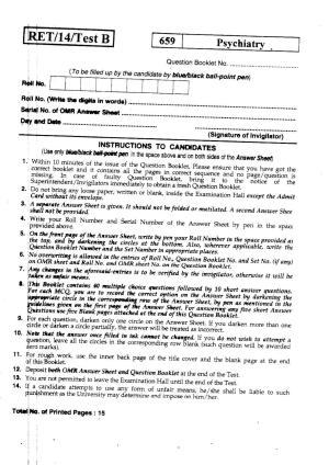 BHU RET Psychiatry 2014 Question Paper
