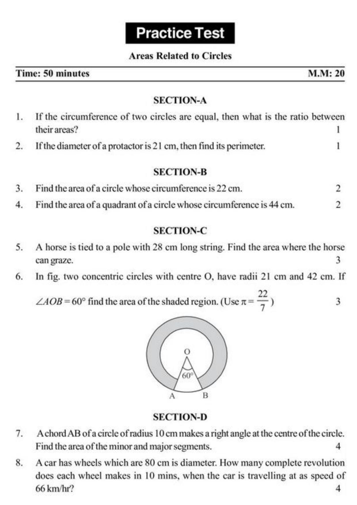 Class 10 Notes, Question & Practice Paper - Mathematics (Topic 12 : Areas Related to Circles) - Page 15