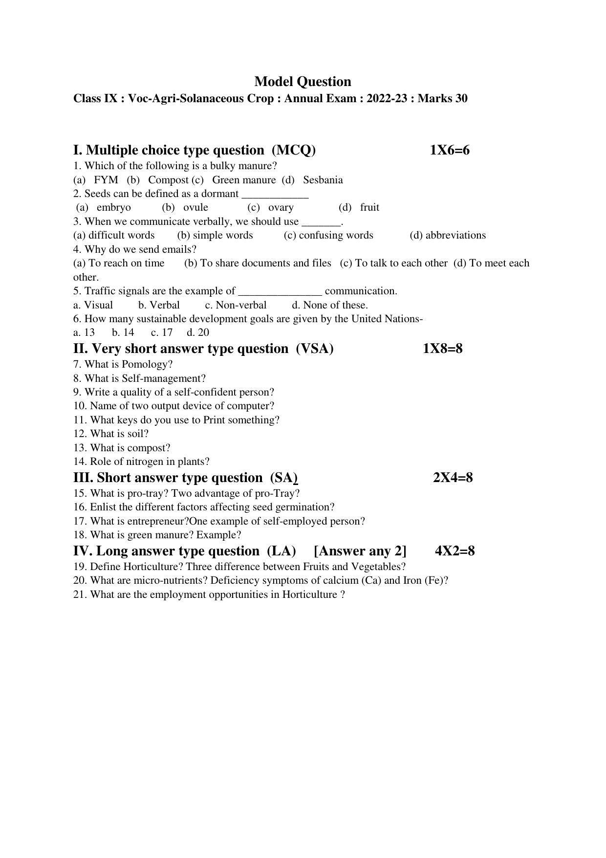 Tripura Board Class Vocational (Theo & Pract) Model Question Paper 2023 - Page 3