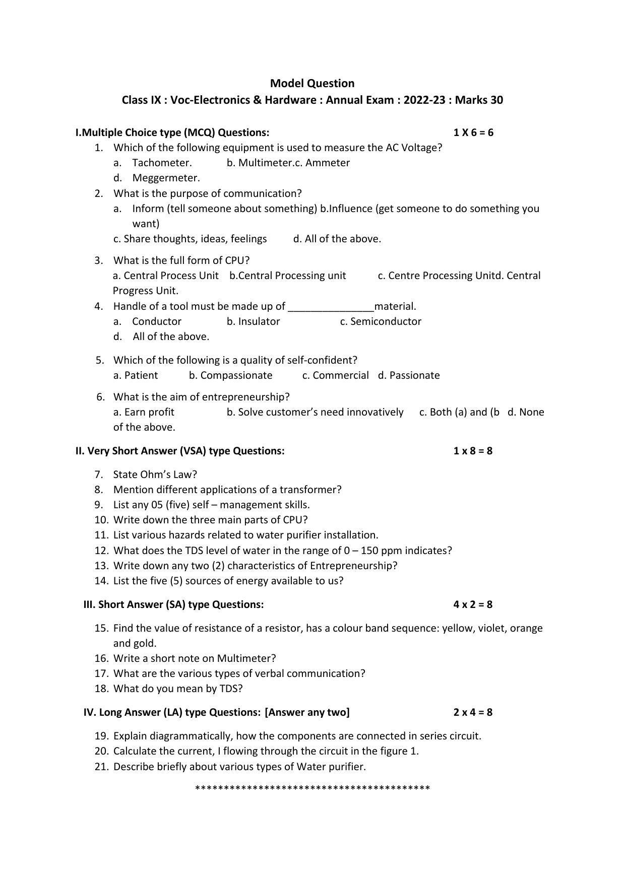 Tripura Board Class Vocational (Theo & Pract) Model Question Paper 2023 - Page 5