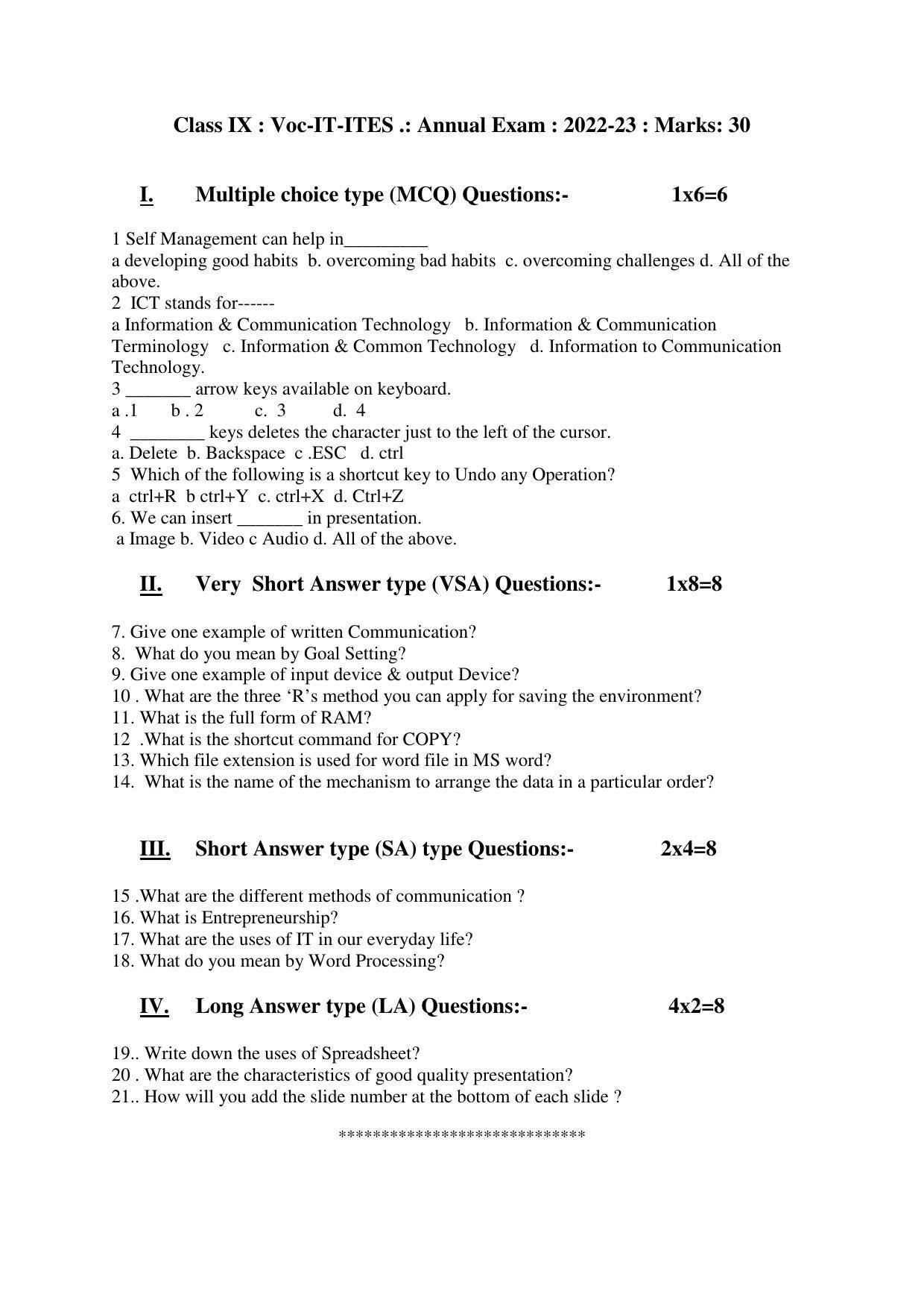 Tripura Board Class Vocational (Theo & Pract) Model Question Paper 2023 - Page 7