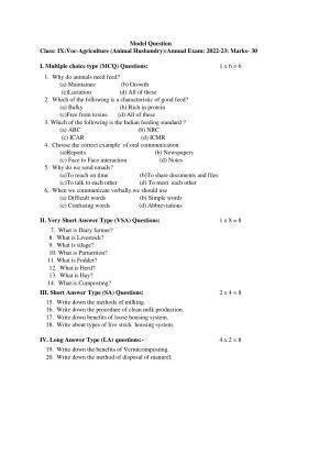 Tripura Board Class Vocational (Theo & Pract) Model Question Paper 2023