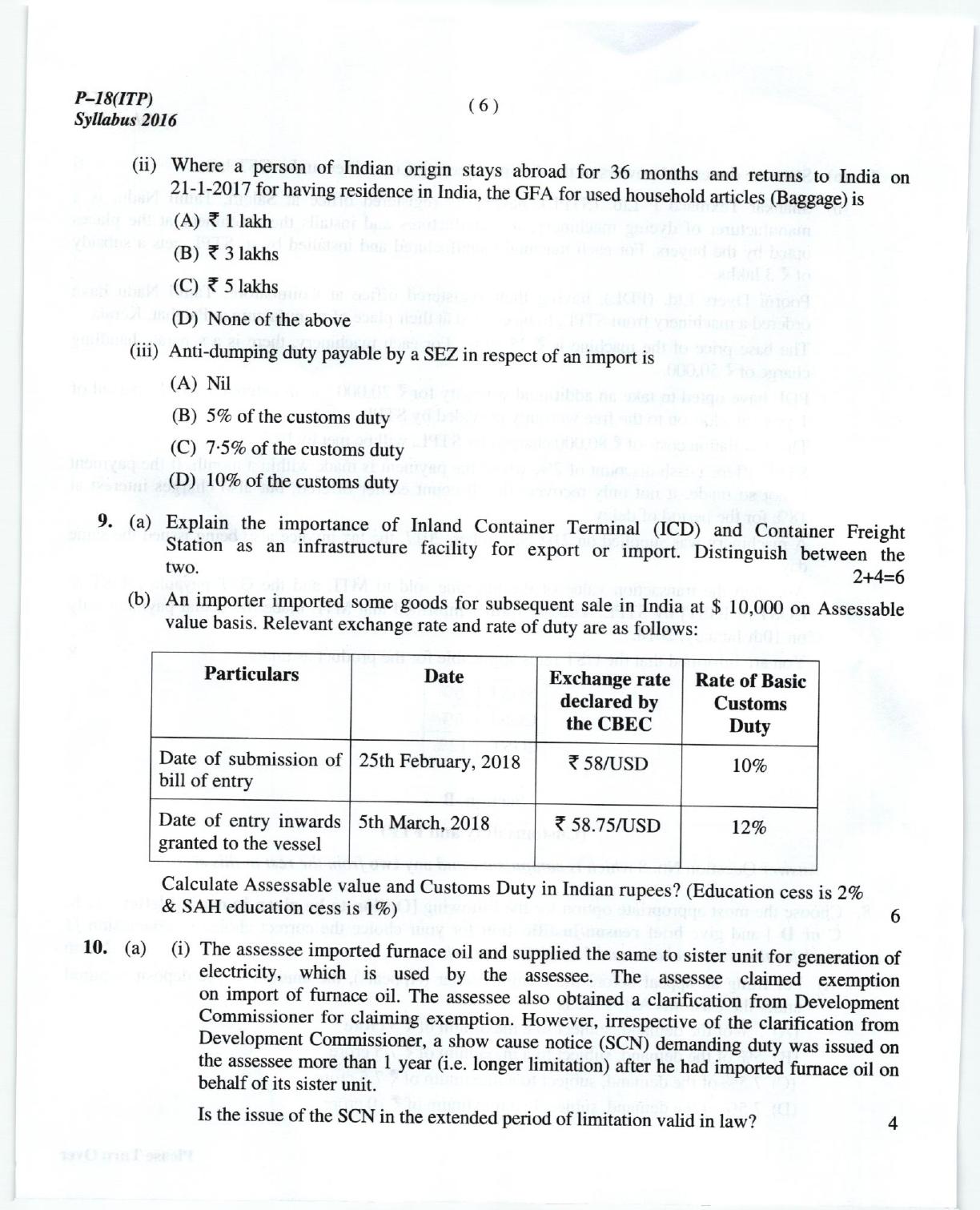 ICMAI June 2018 Indirect Tax Laws and Practise Question Paper (Final) - Page 6