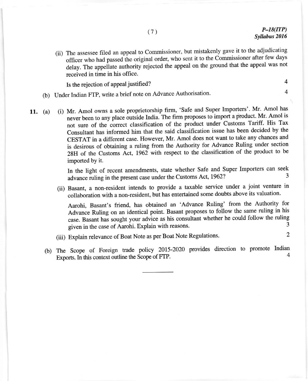ICMAI June 2018 Indirect Tax Laws and Practise Question Paper (Final) - Page 7