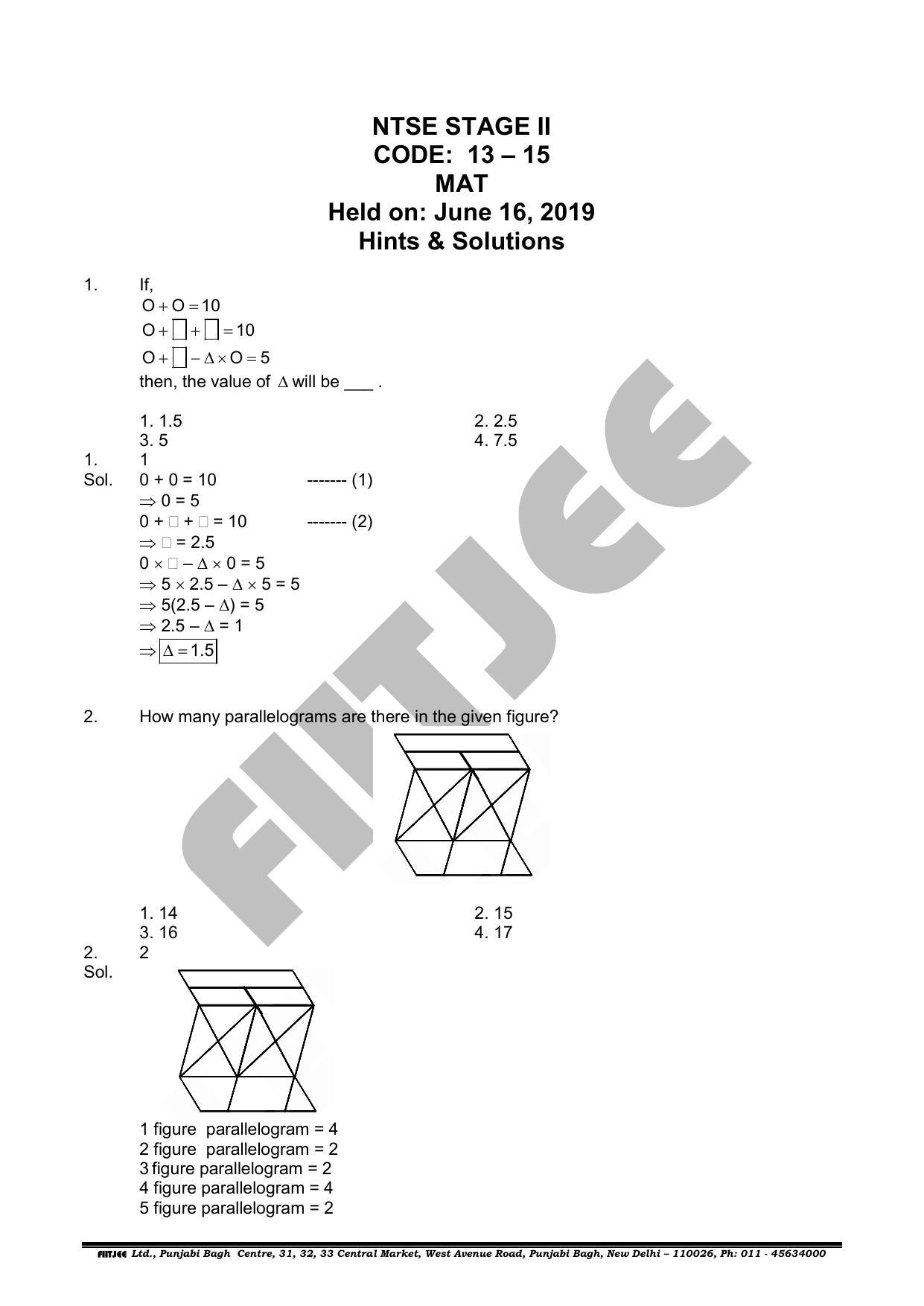 NTSE 2019 (Stage II) MAT Question Paper with Solution (June 16, 2019) - Page 2