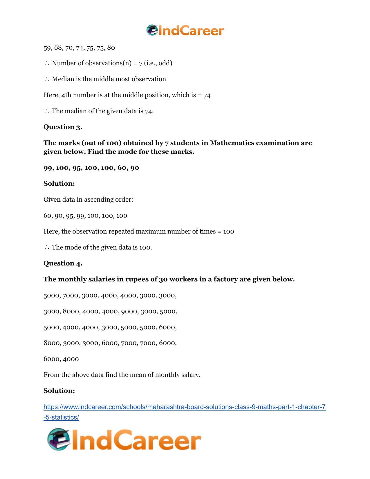 Maharashtra Board Solutions Class 9-Maths (Part 1): Chapter 7.5- Statistics - Page 3