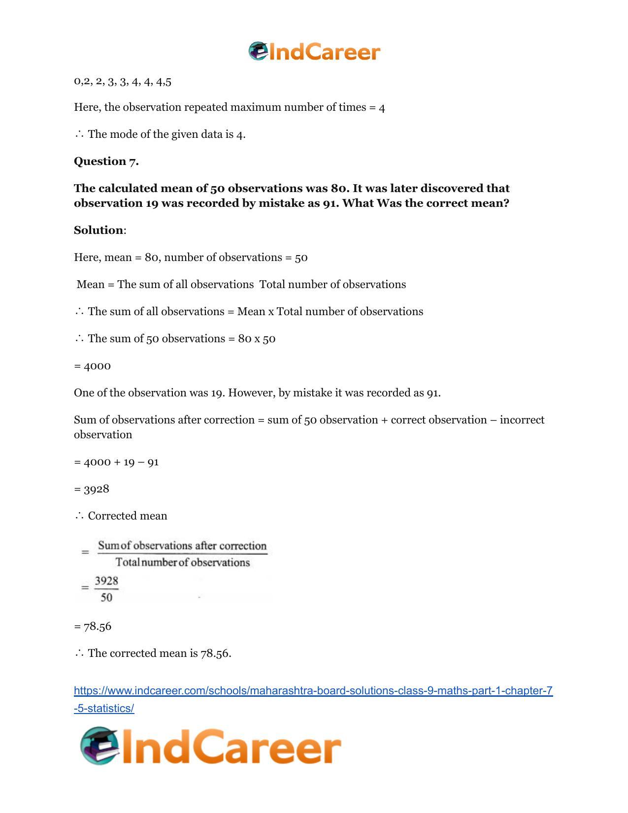 Maharashtra Board Solutions Class 9-Maths (Part 1): Chapter 7.5- Statistics - Page 6