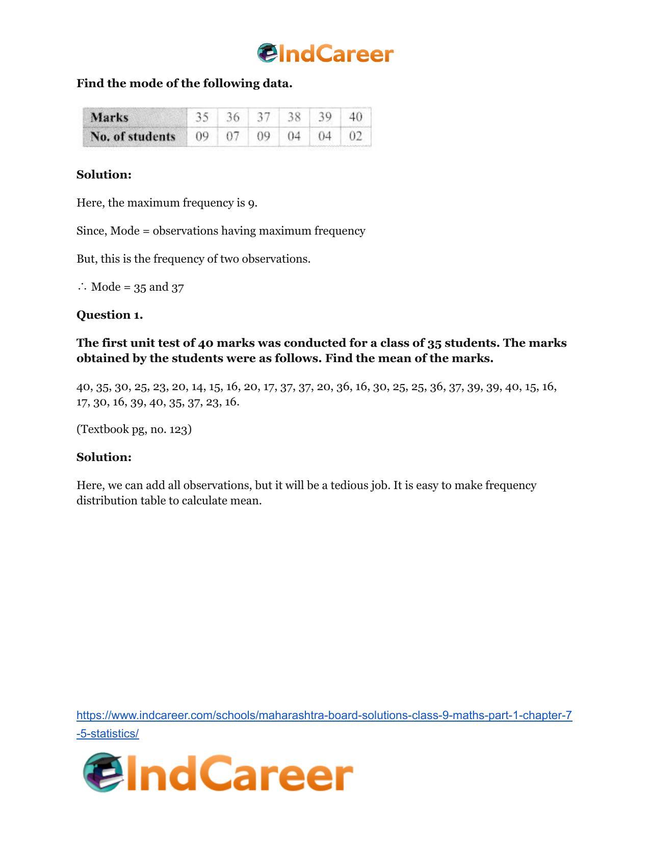 Maharashtra Board Solutions Class 9-Maths (Part 1): Chapter 7.5- Statistics - Page 11