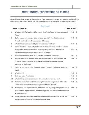 CBSE Worksheets for Class 11 Physics Mechanical Properties of Fluids Assignment 1