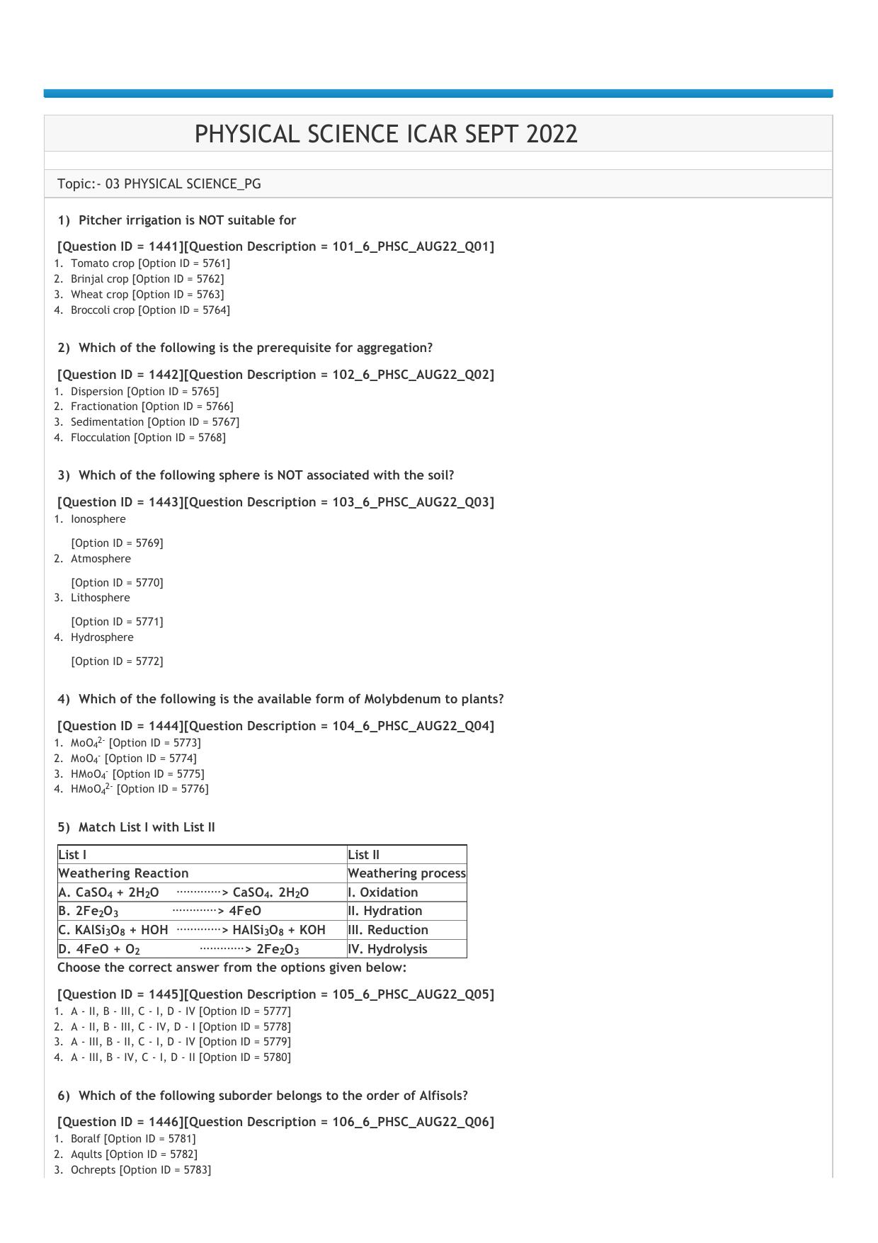 ICAR AIEEA PG 2022 PHYSICAL SCIENCE Question Paper - Page 1