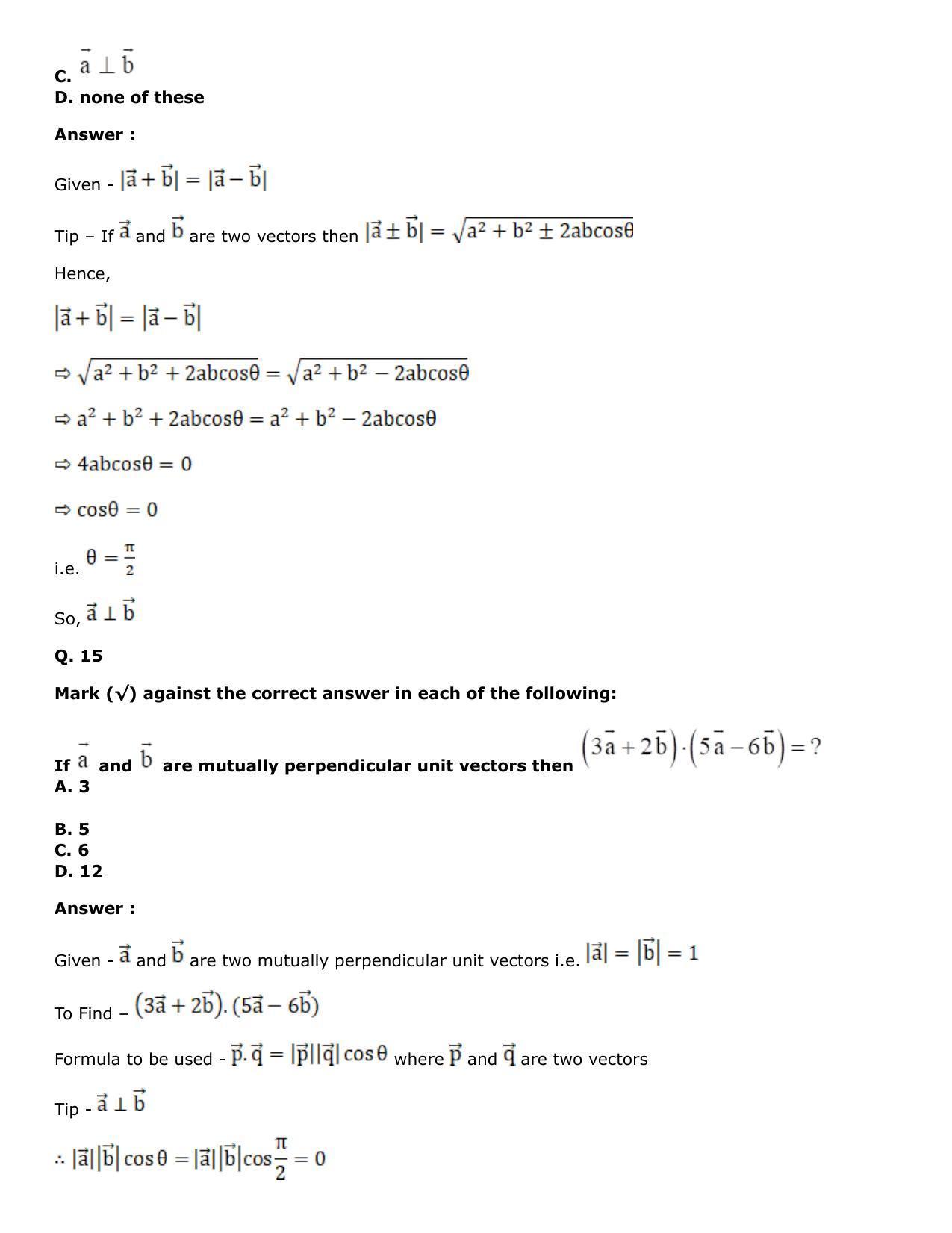 Chapter 25: Product of Three Vectors Solutions: RS Aggarwal Class 12 Solutions  - Page 74