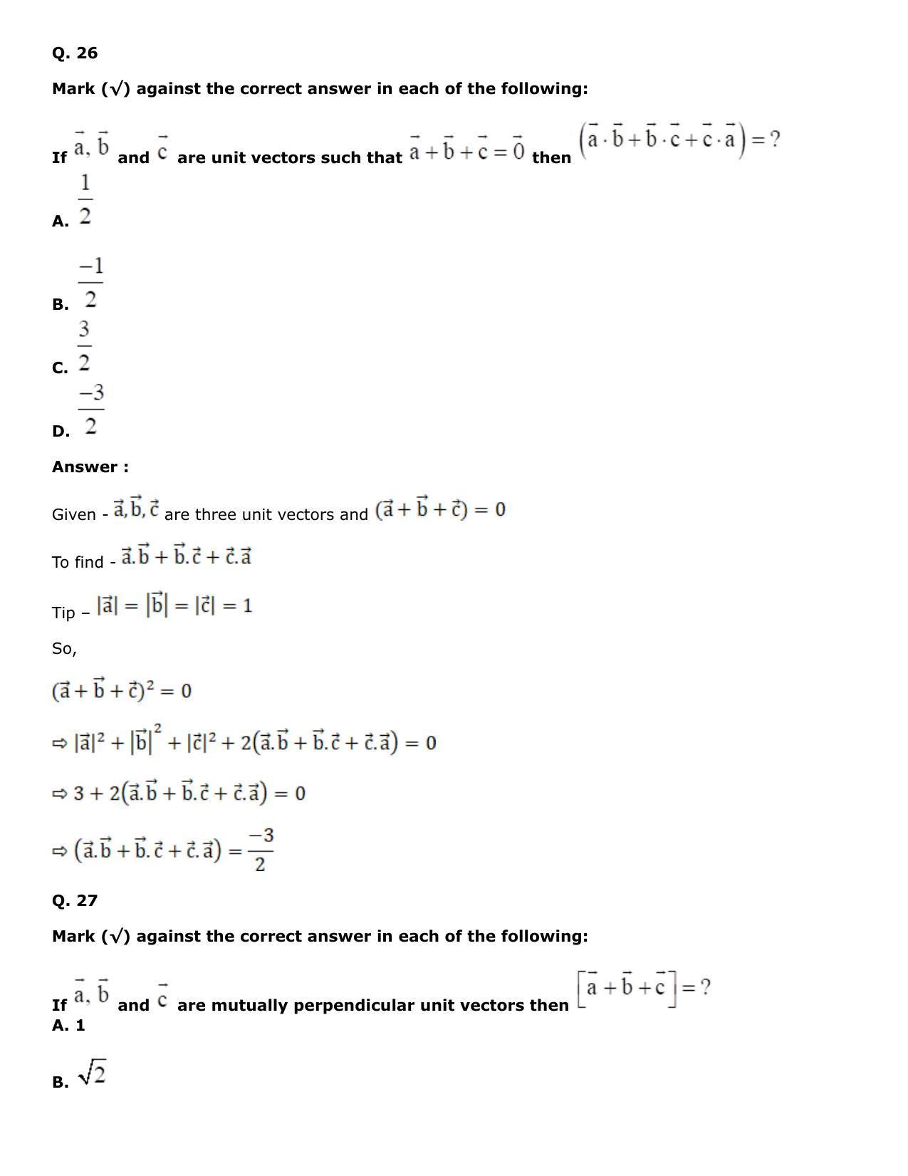 Chapter 25: Product of Three Vectors Solutions: RS Aggarwal Class 12 Solutions  - Page 84