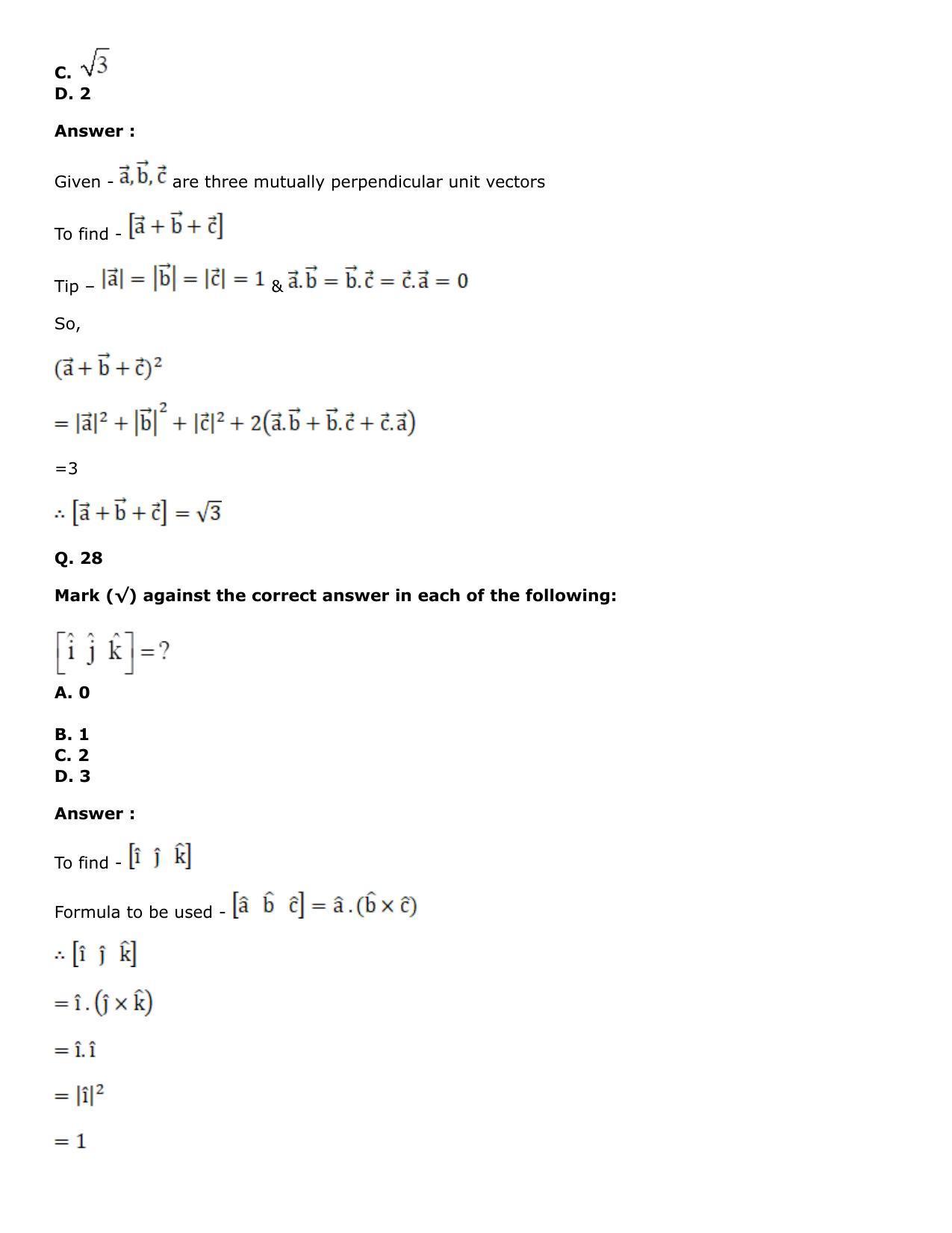 Chapter 25: Product of Three Vectors Solutions: RS Aggarwal Class 12 Solutions  - Page 85