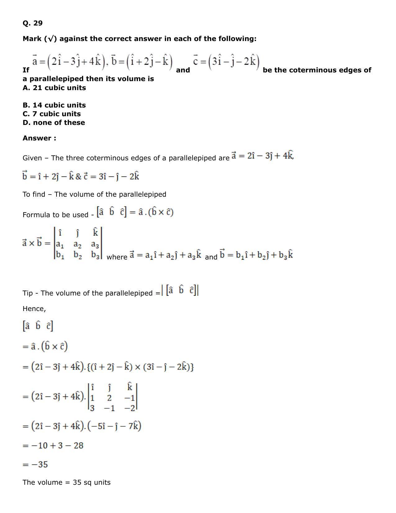 Chapter 25: Product of Three Vectors Solutions: RS Aggarwal Class 12 Solutions  - Page 86