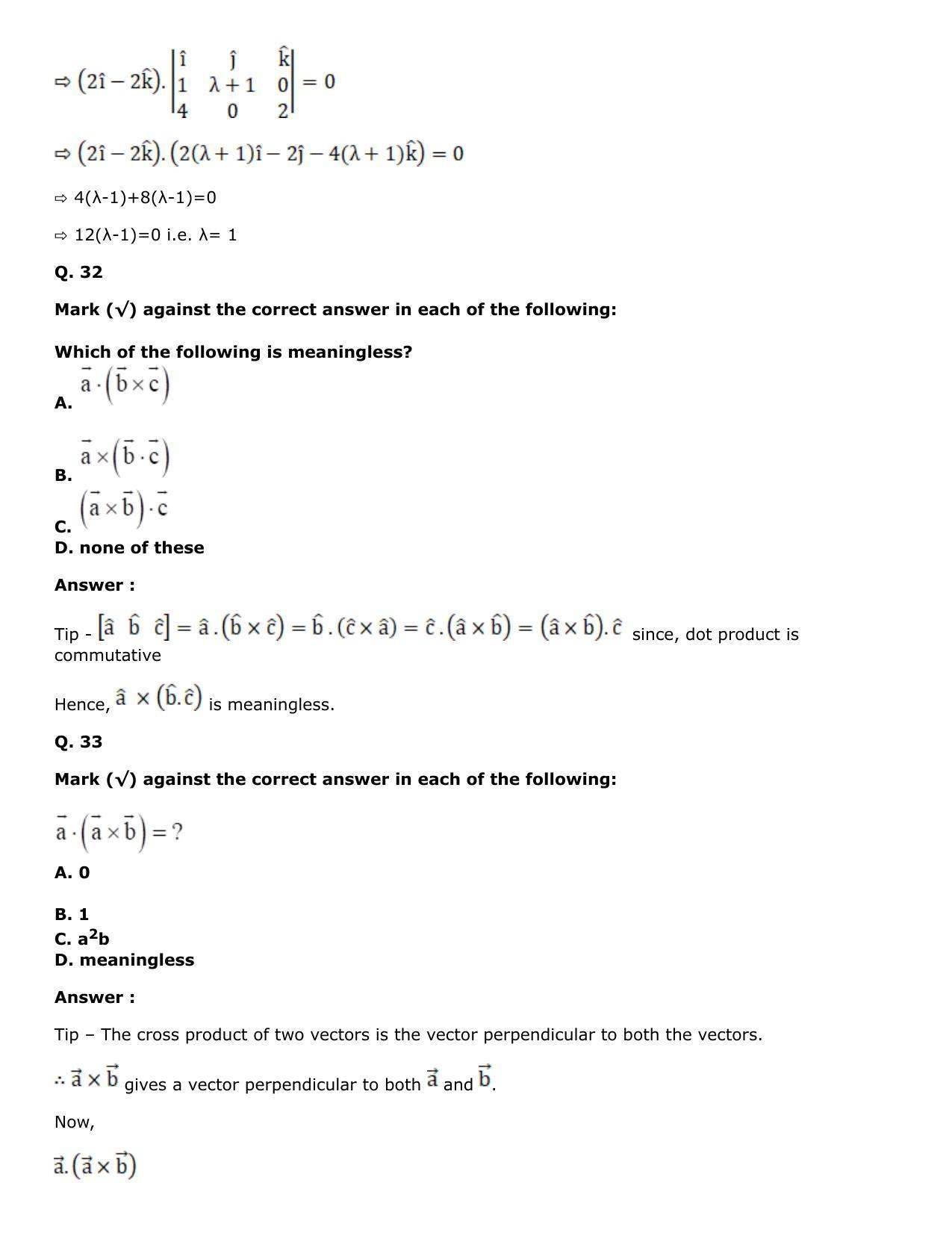 Chapter 25: Product of Three Vectors Solutions: RS Aggarwal Class 12 Solutions  - Page 89