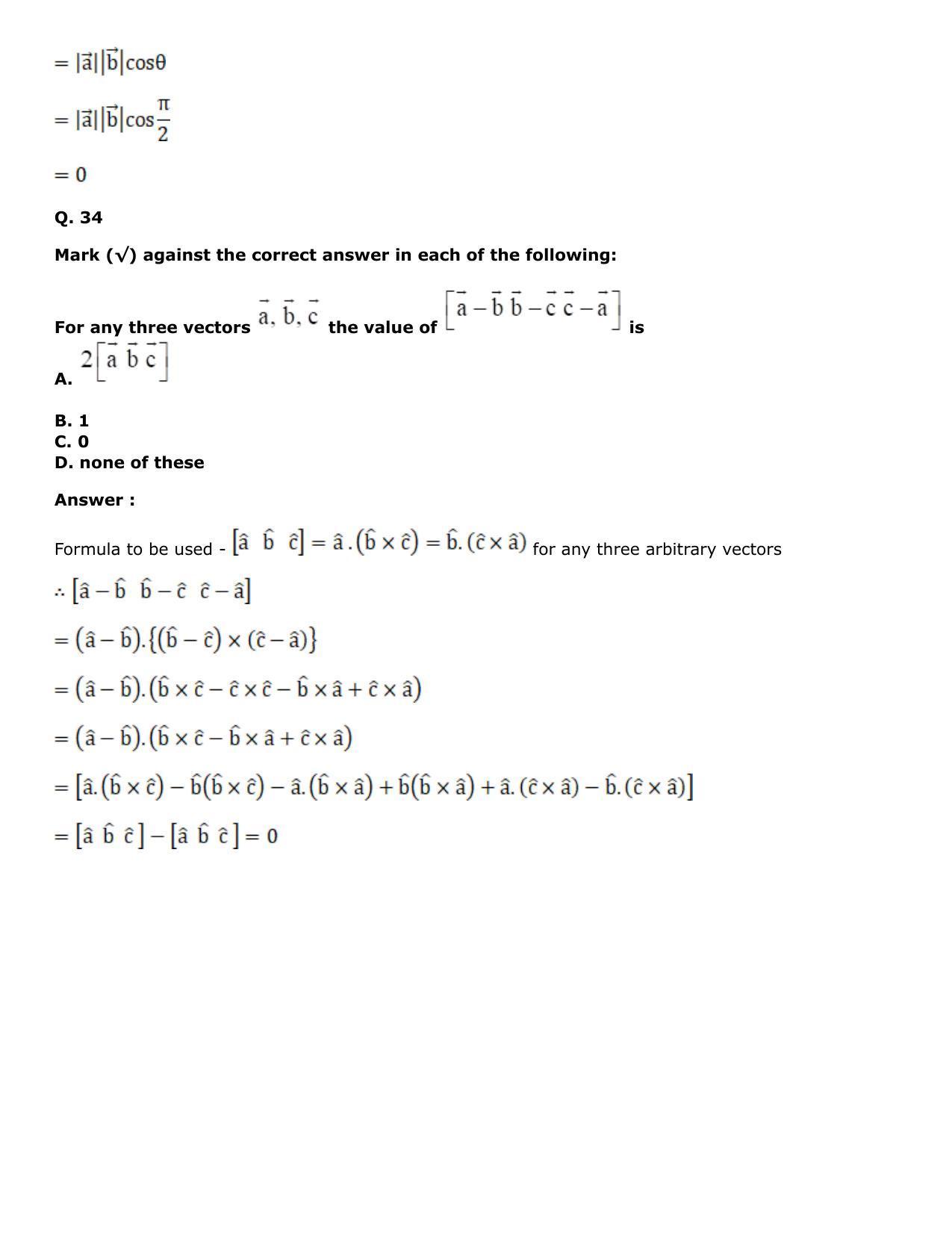 Chapter 25: Product of Three Vectors Solutions: RS Aggarwal Class 12 Solutions  - Page 90