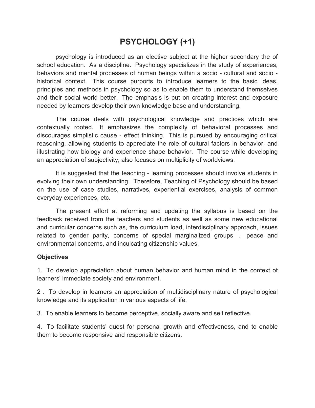 HP Board Class 11th Syllabus for Psychology - Page 1