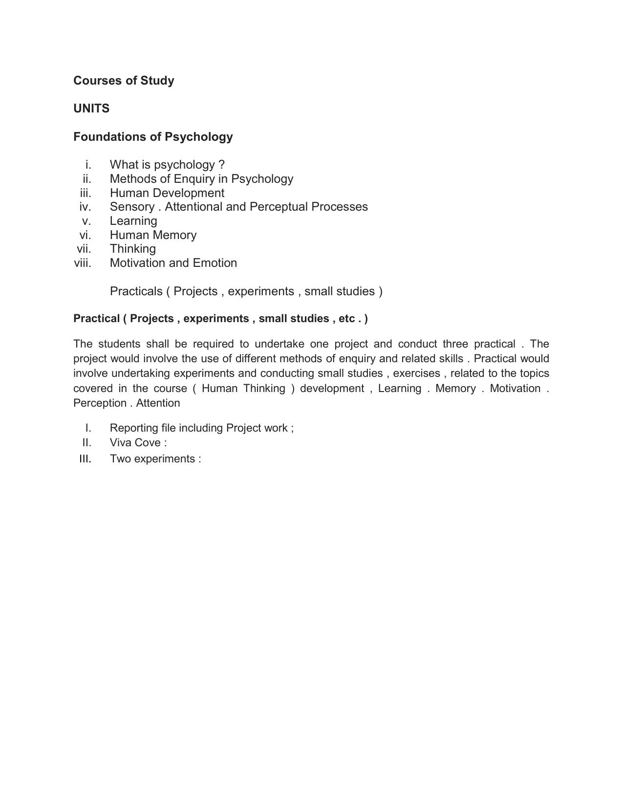 HP Board Class 11th Syllabus for Psychology - Page 2