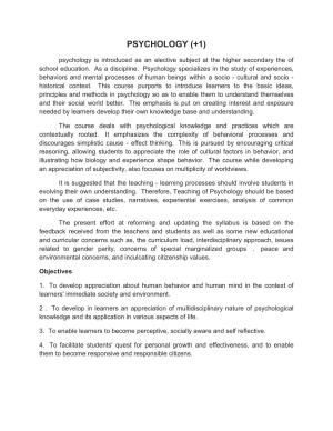 HP Board Class 11th Syllabus for Psychology
