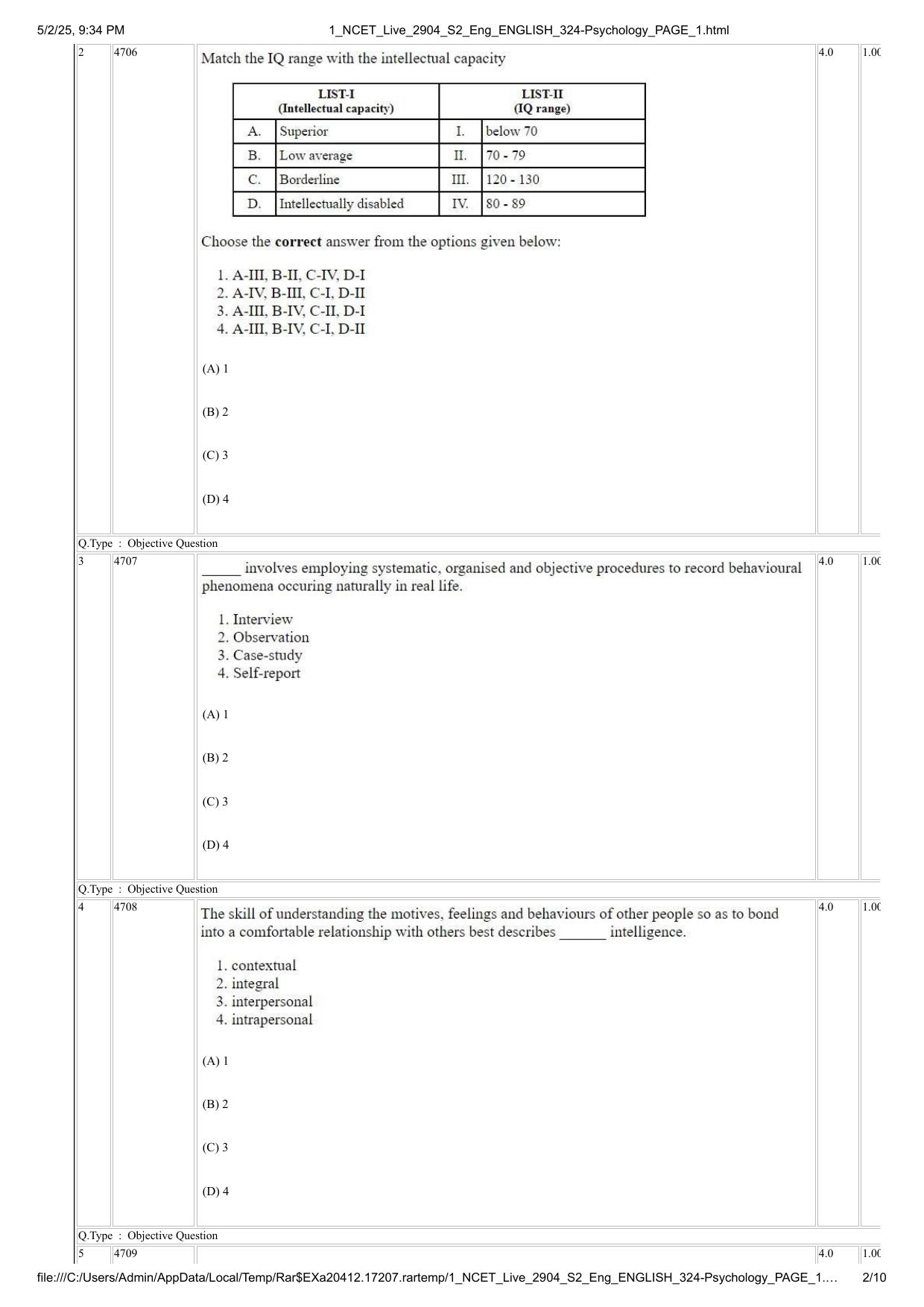 NCET 2025 Question Paper - Psychology - Page 2