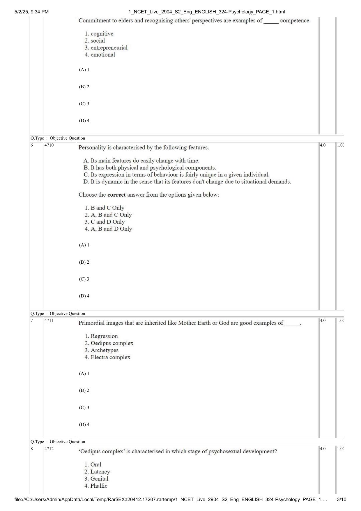 NCET 2025 Question Paper - Psychology - Page 3