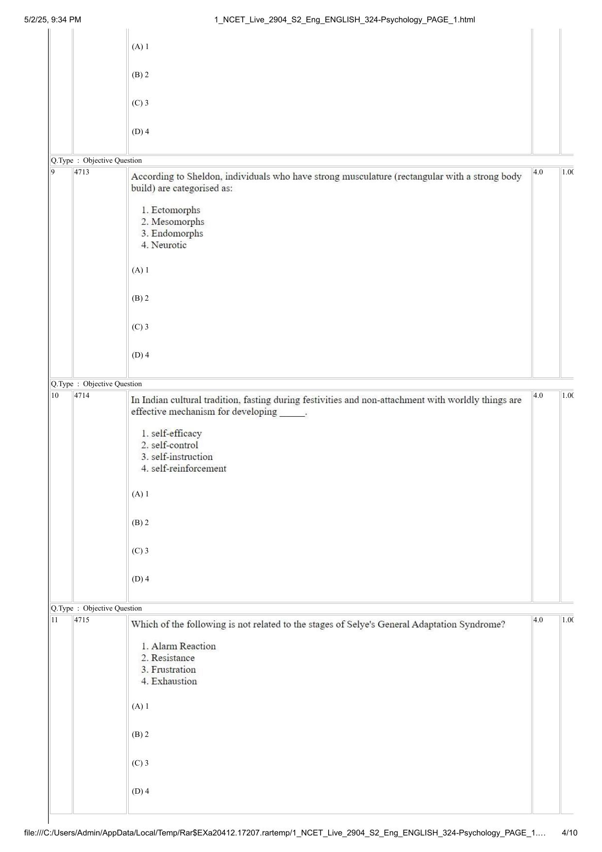 NCET 2025 Question Paper - Psychology - Page 4