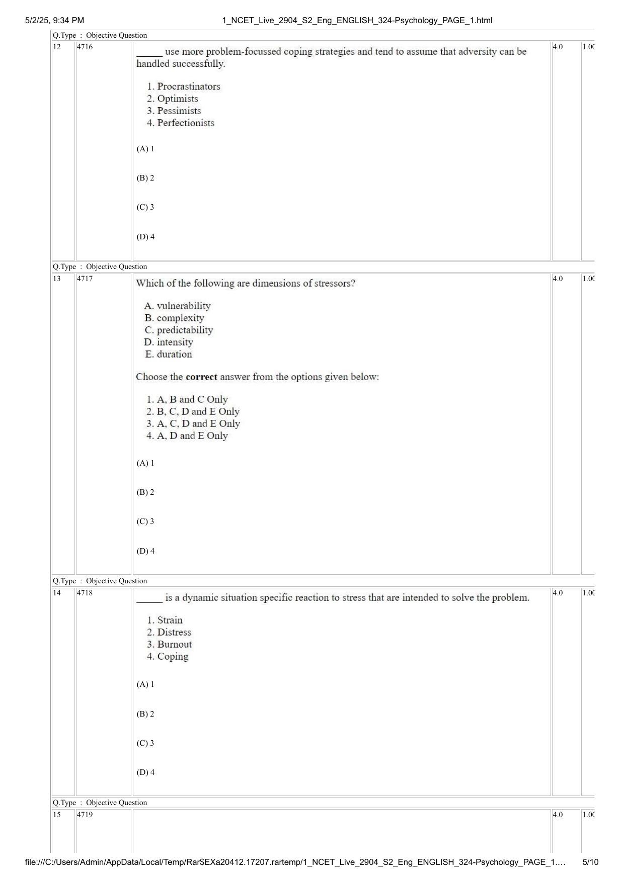 NCET 2025 Question Paper - Psychology - Page 5