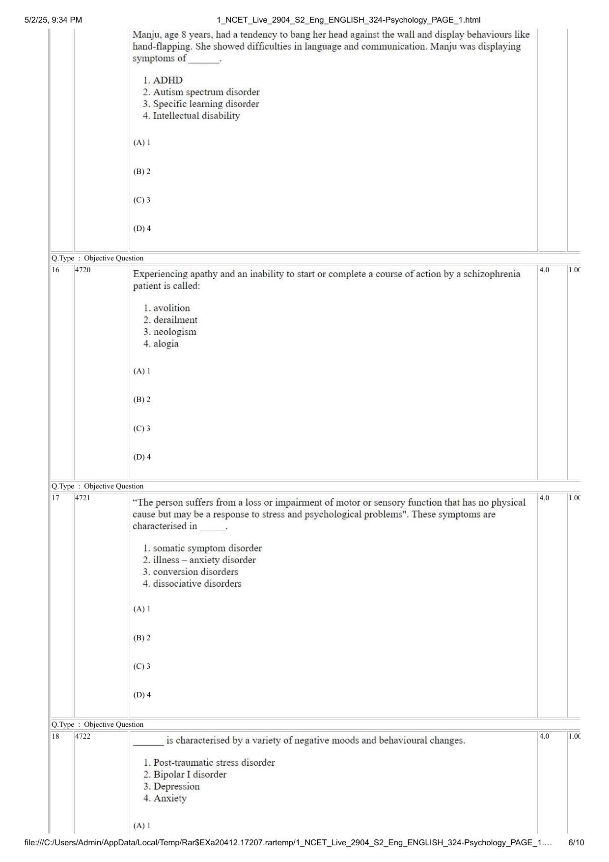 NCET 2025 Question Paper - Psychology - Page 6