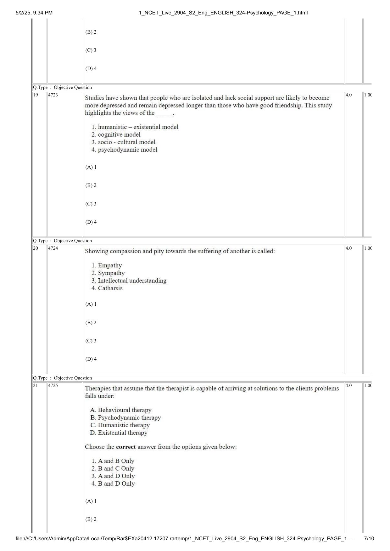 NCET 2025 Question Paper - Psychology - Page 7