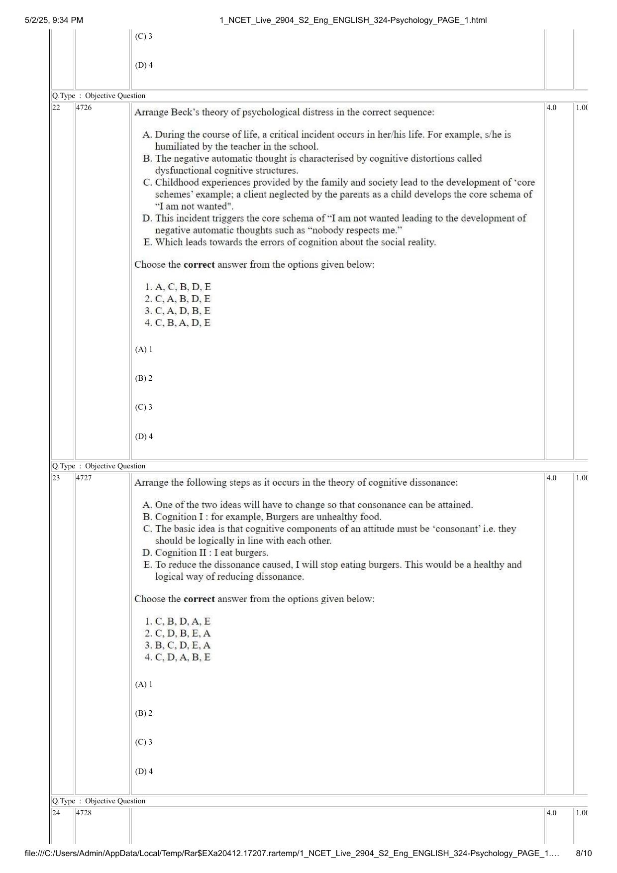 NCET 2025 Question Paper - Psychology - Page 8