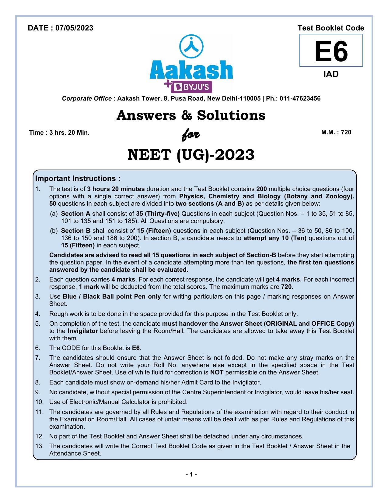 NEET 2023 Question Paper E6 - Page 1