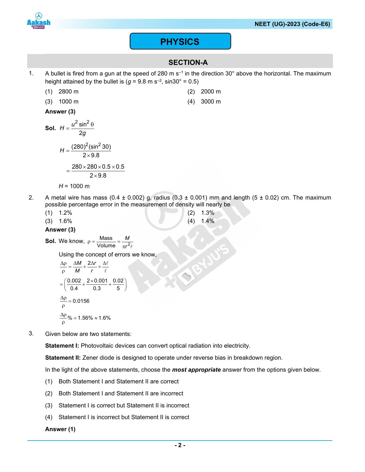 NEET 2023 Question Paper E6 - Page 2